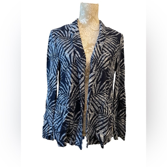 Old Navy Jackets & Blazers - Old Navy Women’s Size Medium Navy Blue Palm Leaf Print Linen Blend Blazer